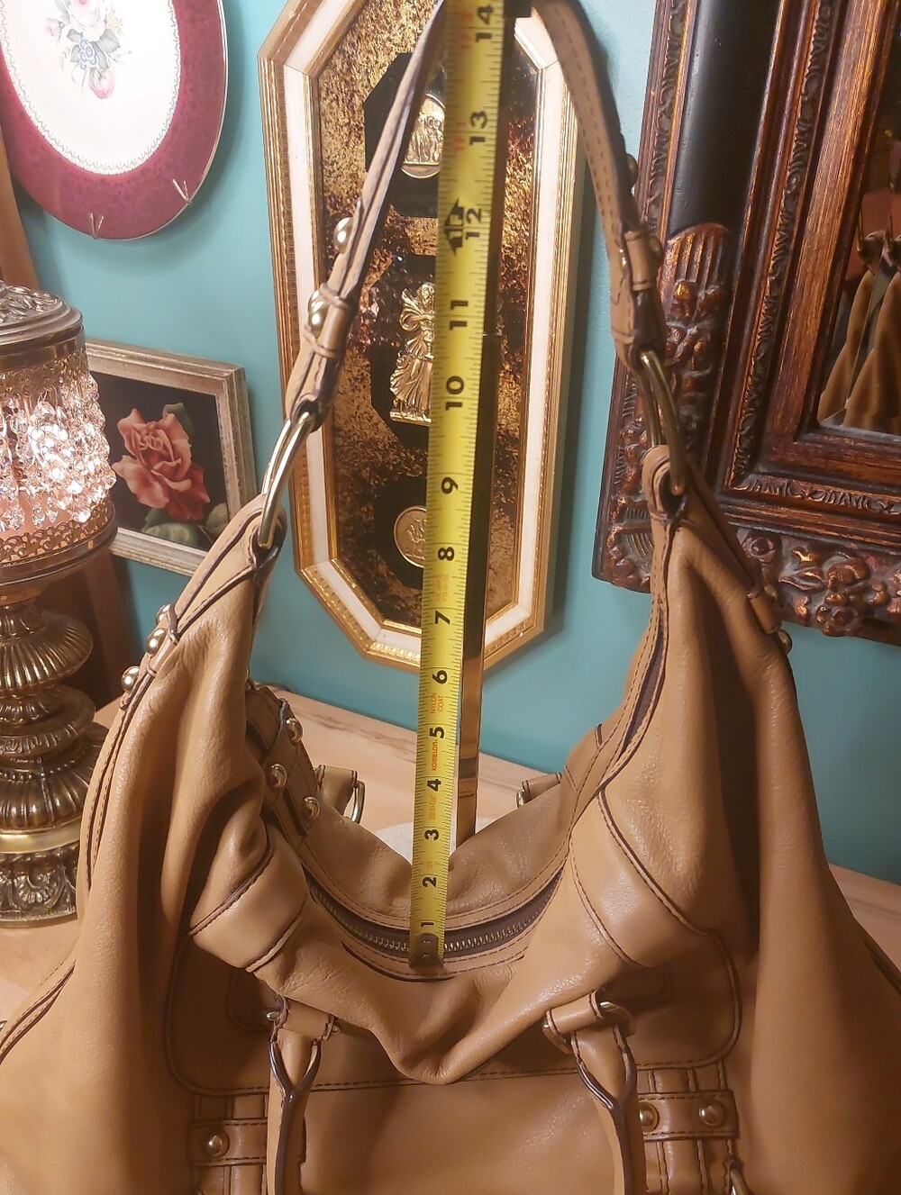Banana Republic High End Leather Converable Hobo Satchel Camel Color & Brass - Picture 5 of 17